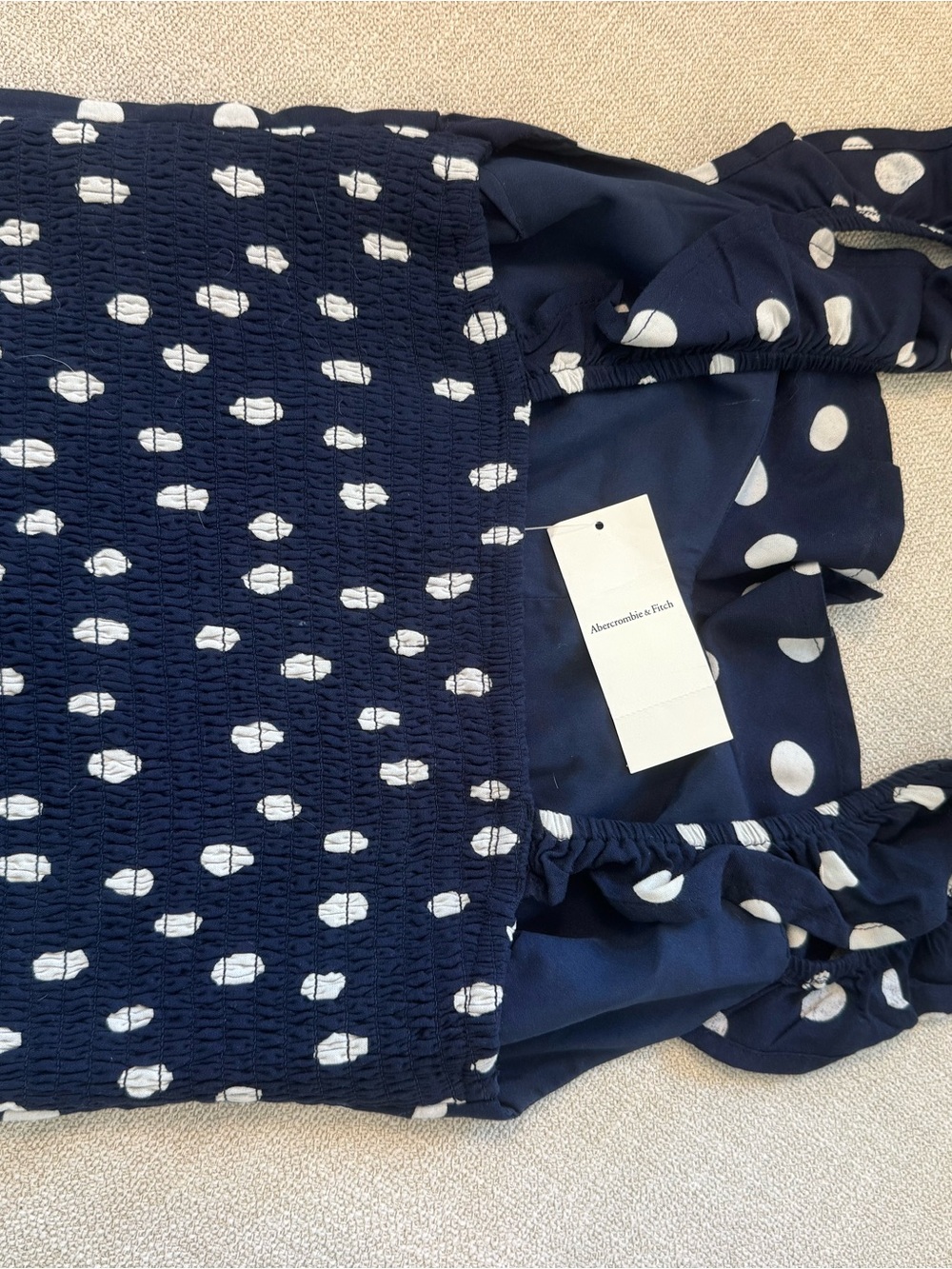 Abercrombie & Fitch Navy Polka Dot Smocked Ruffle Tank Top NWT XS - Picture 4 of 4